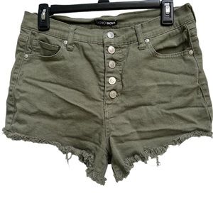 Fashion Nova High Waisted Button Up Shorts Olive Green